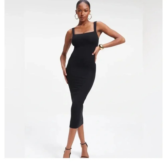 Good American Black 90s Tank Midi Dress Sz 2 (Medium) Sleeveless Stretch - Picture 1 of 8